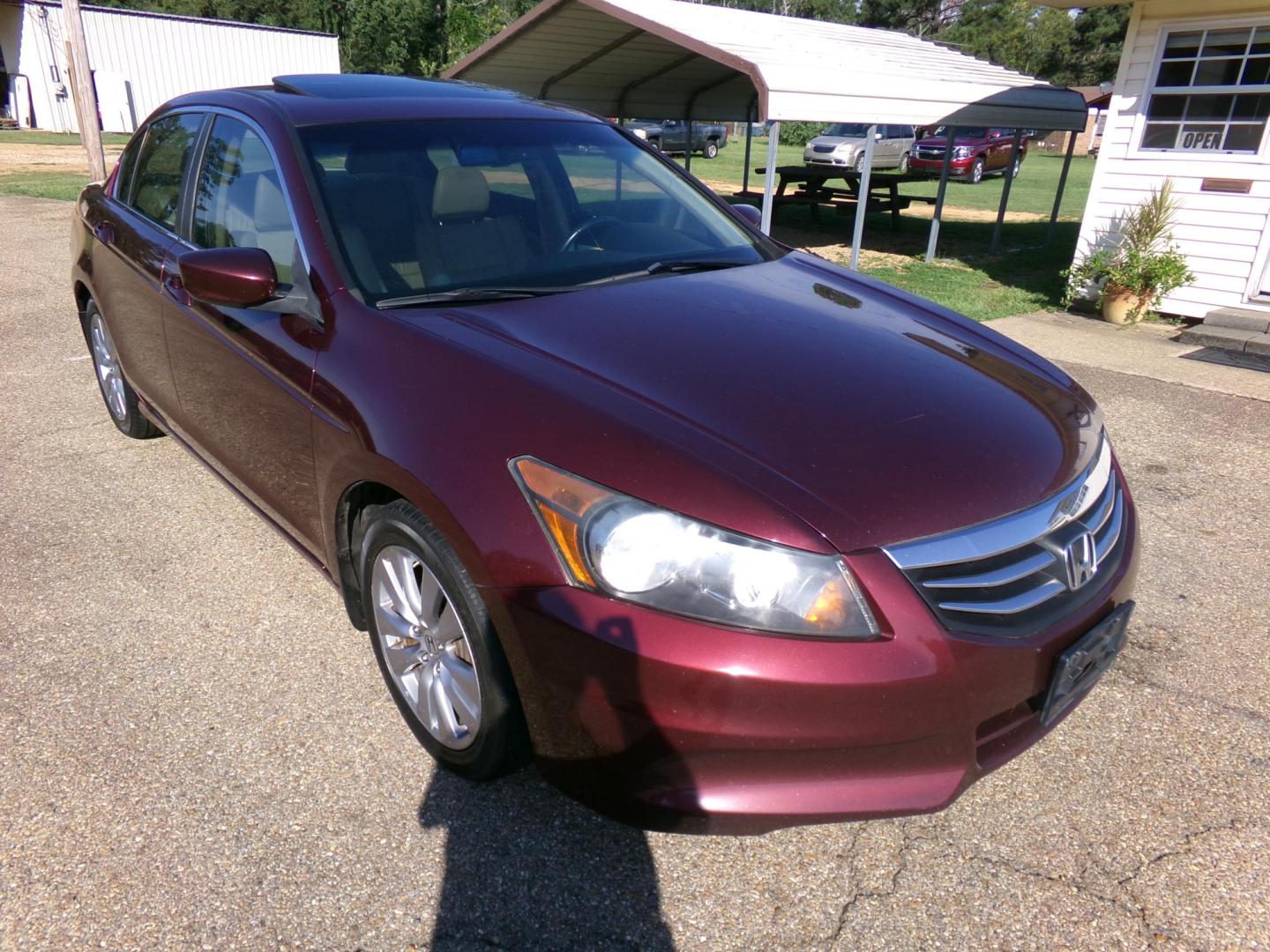 2011 Burgandy /Tan Honda Accord EX-L Sedan AT (1HGCP2F8XBA) with an 2.4L L4 DOHC 16V engine, 5-Speed Automatic transmission, located at 401 First NE, Bearden, AR, 71720, (870) 687-3414, 33.726528, -92.611519 - Photo#0